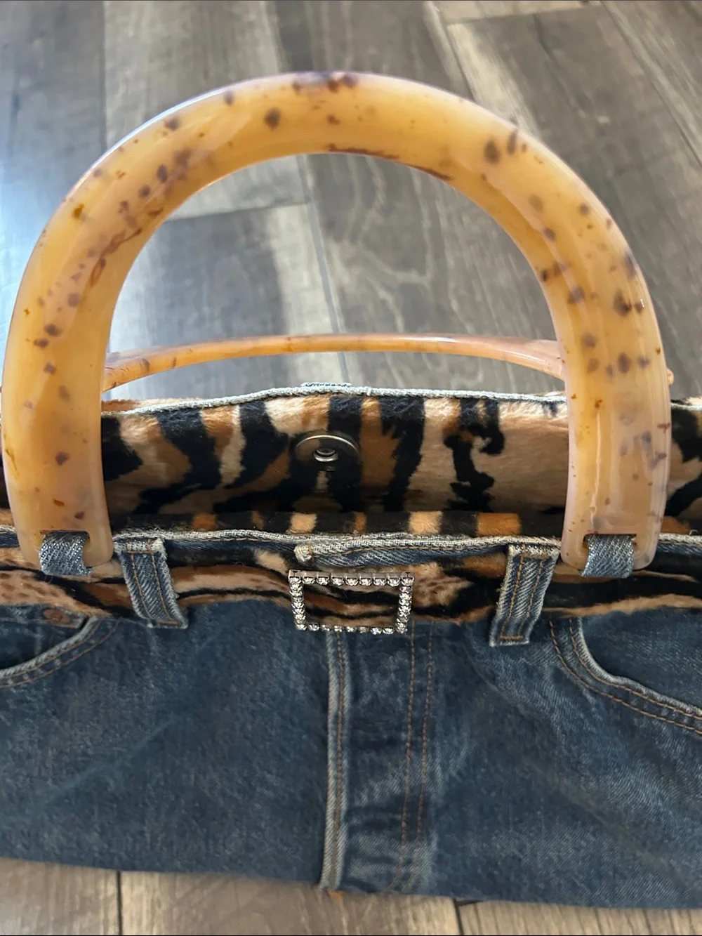 Levi's Denim Satchel with Tiger Print and Amber Handles